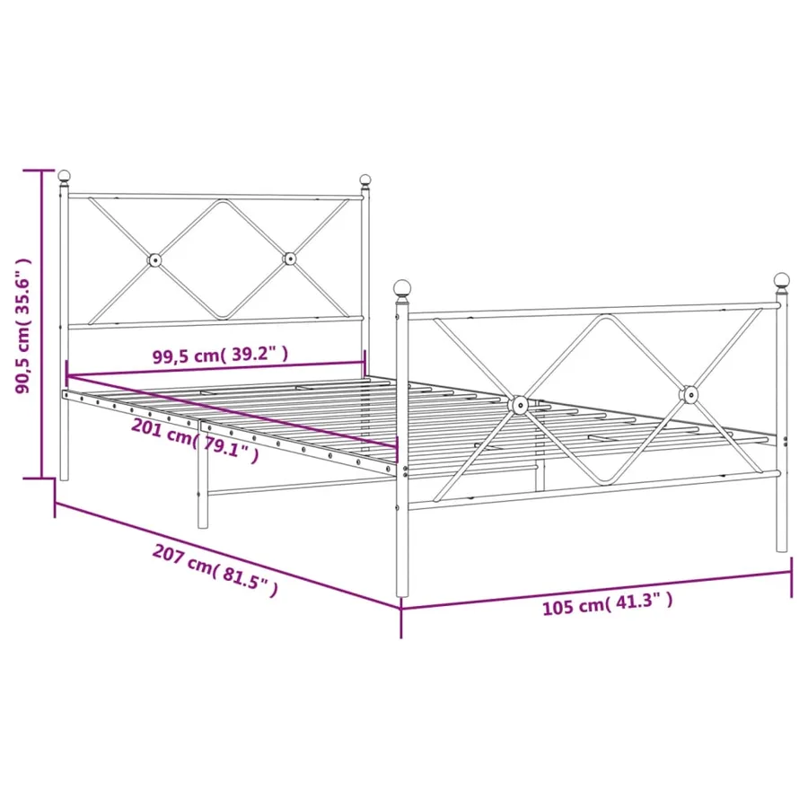 Cadre de lit métal sans matelas et pied de lit noir 100x200 cm - 8