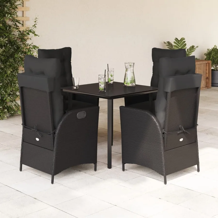 Ensemble à manger de jardin coussins 5pcs Noir Résine tressée