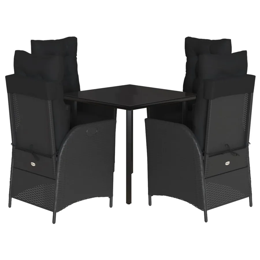 Ensemble à manger de jardin coussins 5pcs Noir Résine tressée - 2