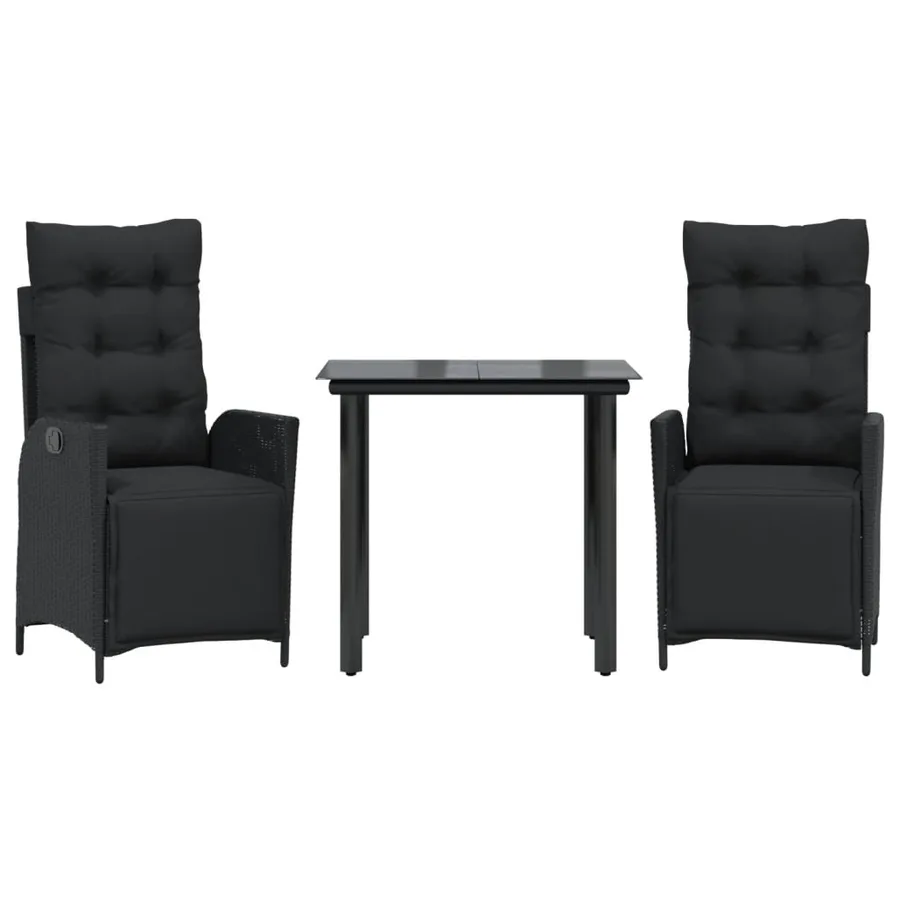 Ensemble à manger de jardin avec coussins 3 pcs Noir - 2