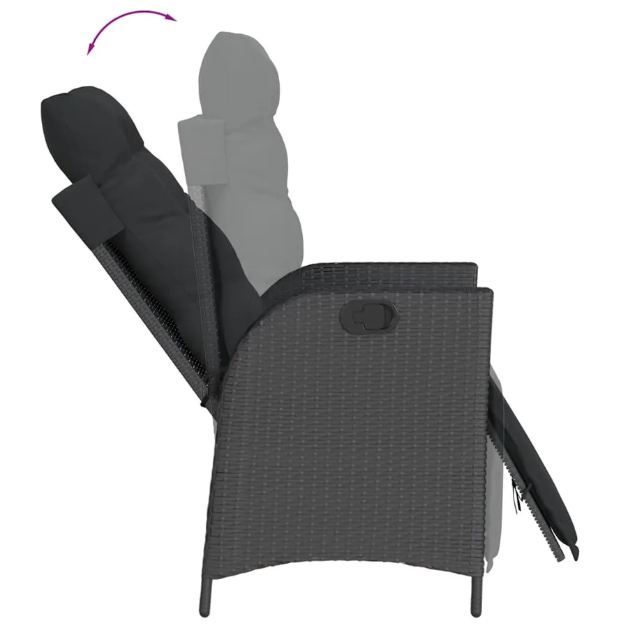 Ensemble à manger de jardin avec coussins 3 pcs Noir - 4