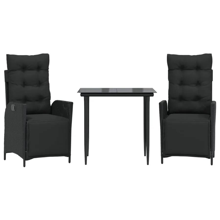 Ensemble à manger de jardin avec coussins 3 pcs Noir - 2