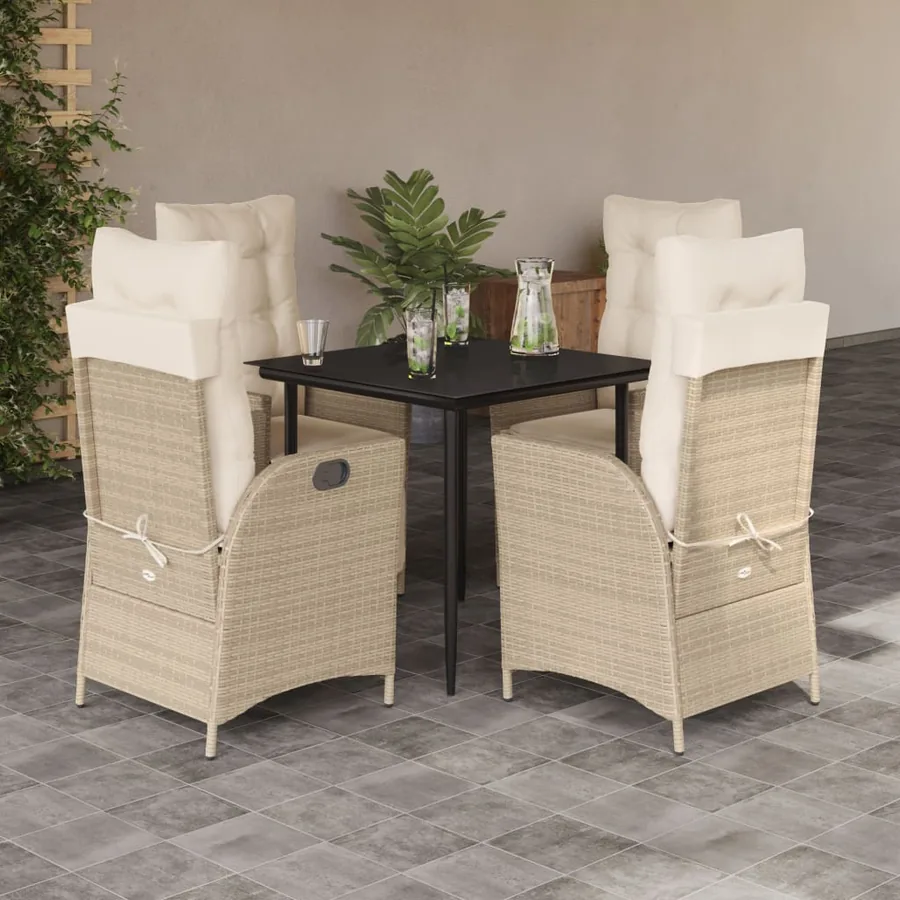 Ensemble à manger de jardin avec coussins 5pcs Beige poly rotin