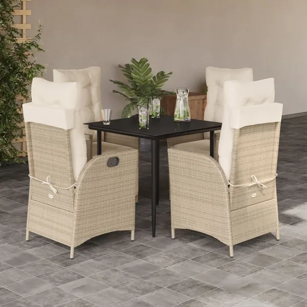 Ensemble à manger de jardin avec coussins 5pcs Beige poly rotin