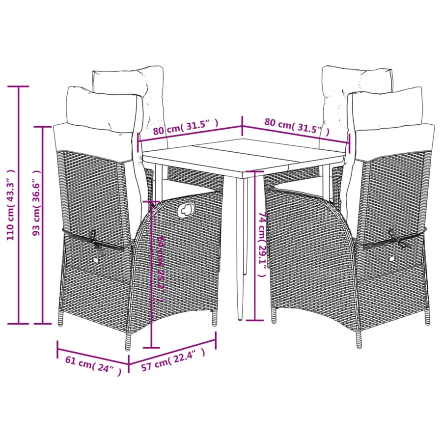 Ensemble à manger de jardin avec coussins 5pcs Beige poly rotin - 12