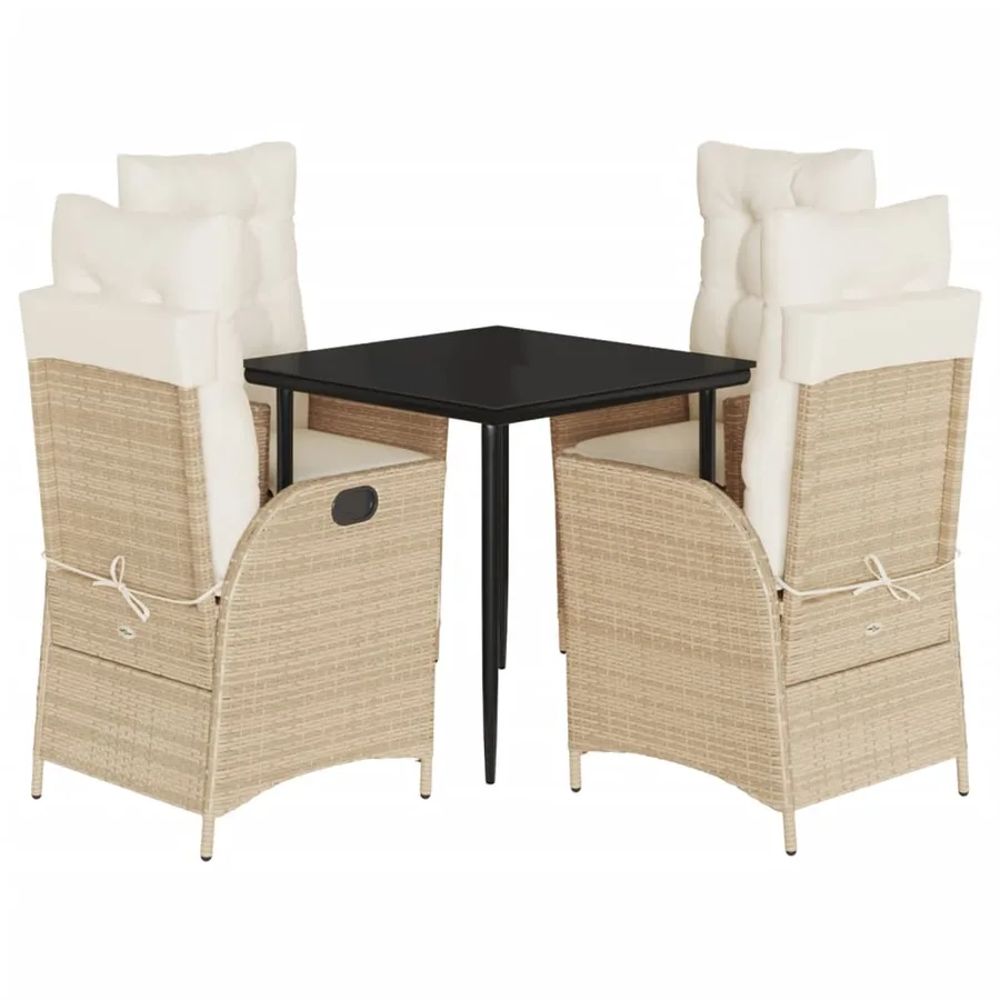 Ensemble à manger de jardin avec coussins 5pcs Beige poly rotin - 2