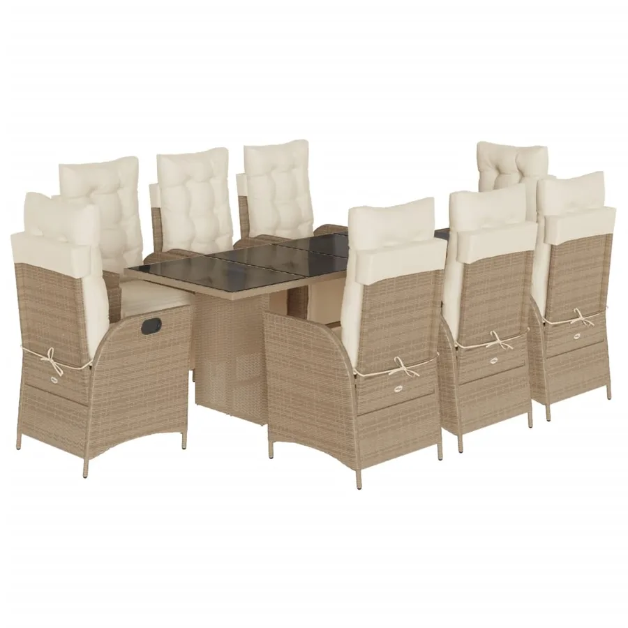 Ensemble à manger de jardin et coussins 9 pcs beige Poly rotin - 2