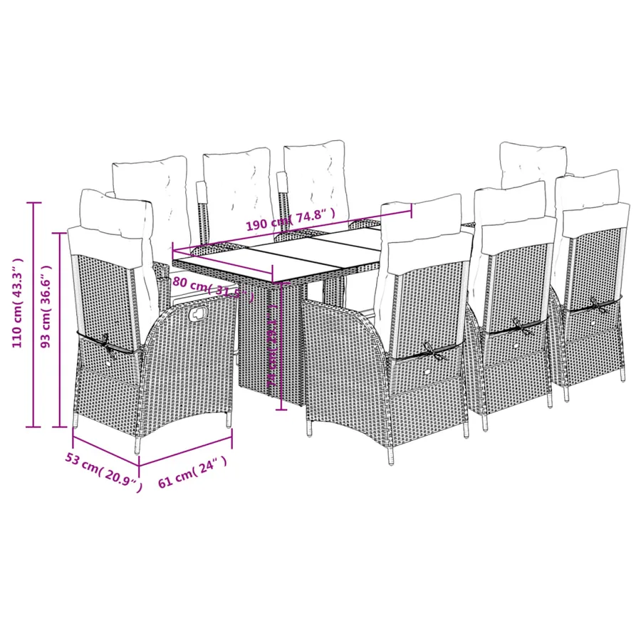 Ensemble à manger de jardin et coussins 9 pcs beige Poly rotin - 9