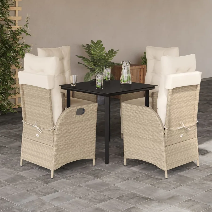 Ensemble à manger de jardin avec coussins 5pcs Beige poly rotin