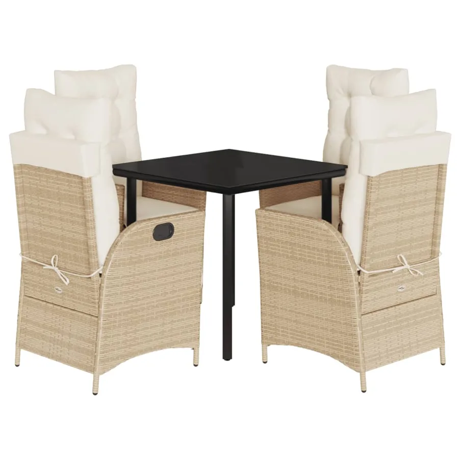 Ensemble à manger de jardin avec coussins 5pcs Beige poly rotin - 2