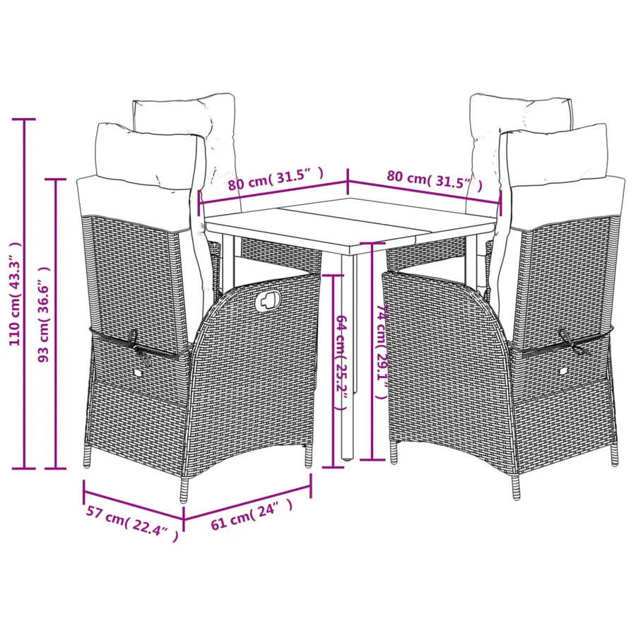 Ensemble à manger de jardin avec coussins 5pcs Beige poly rotin - 9