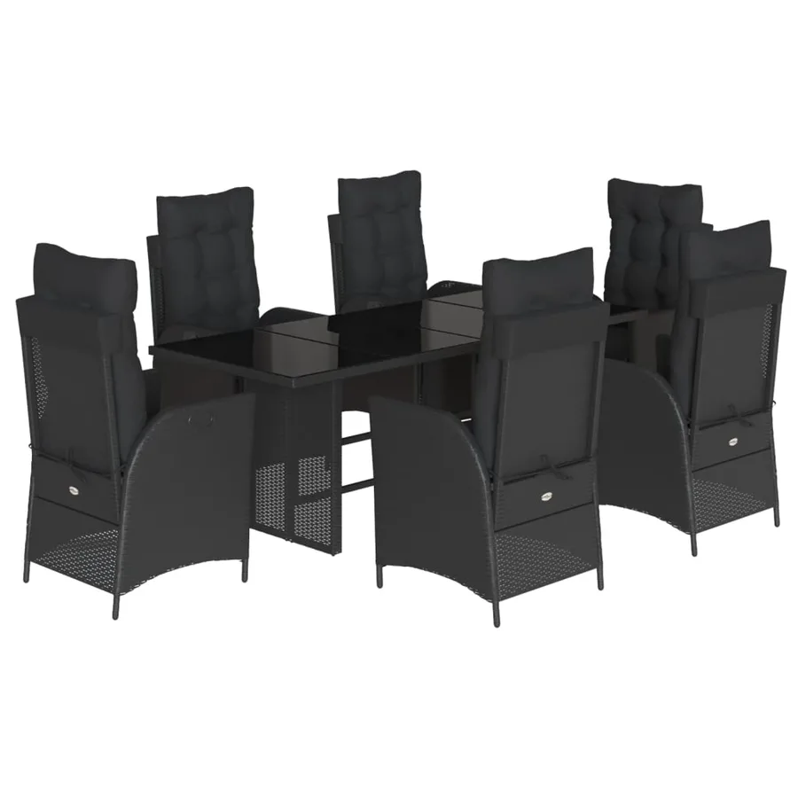 Ensemble à manger de jardin coussins 7pcs Noir Résine tressée - 2