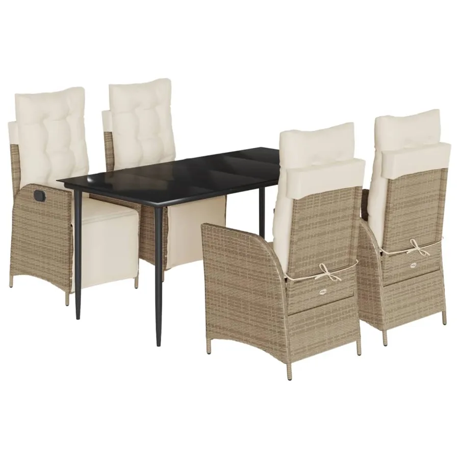 Ensemble à manger de jardin avec coussins 5pcs Beige poly rotin - 2