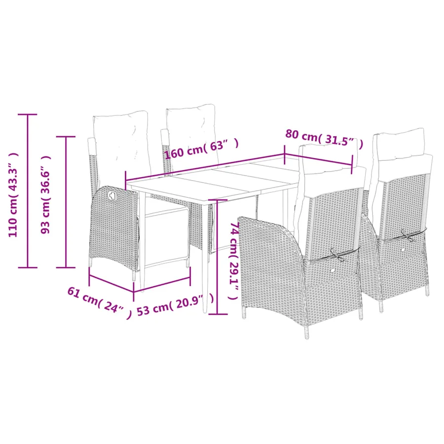 Ensemble à manger de jardin avec coussins 5pcs Beige poly rotin - 9