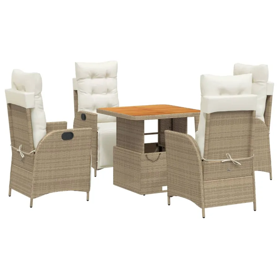 Ensemble à manger de jardin avec coussins 5pcs Beige poly rotin - 2
