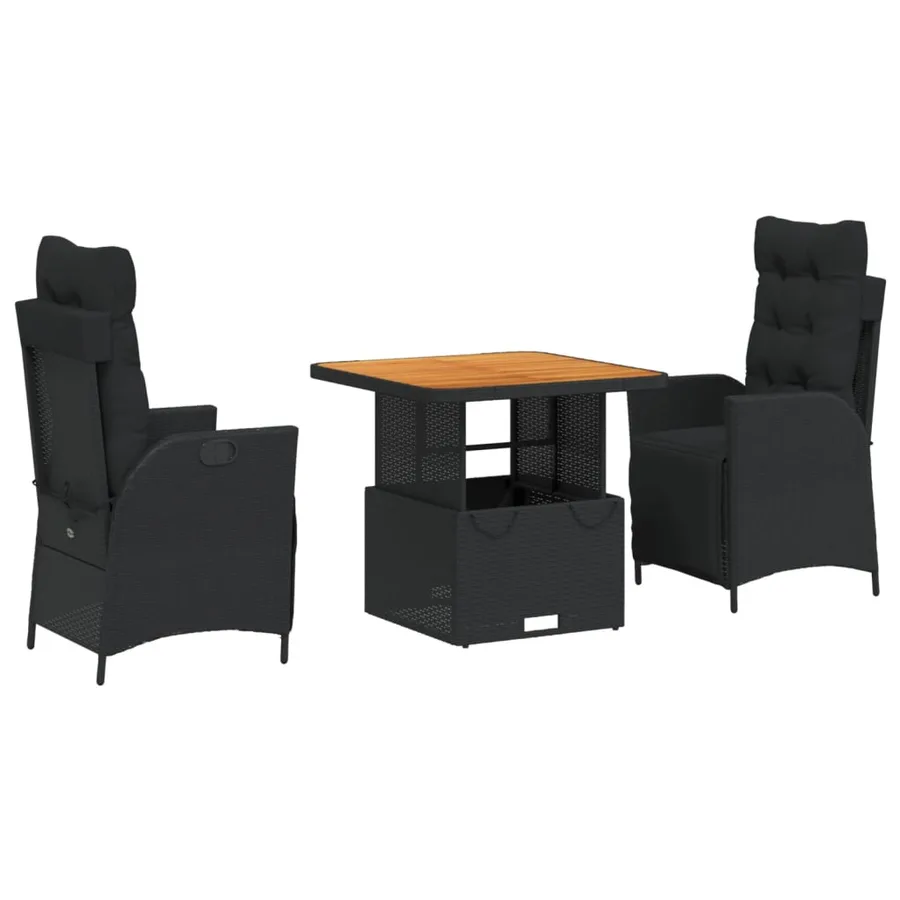 Ensemble à manger de jardin avec coussins 3 pcs Noir - 2