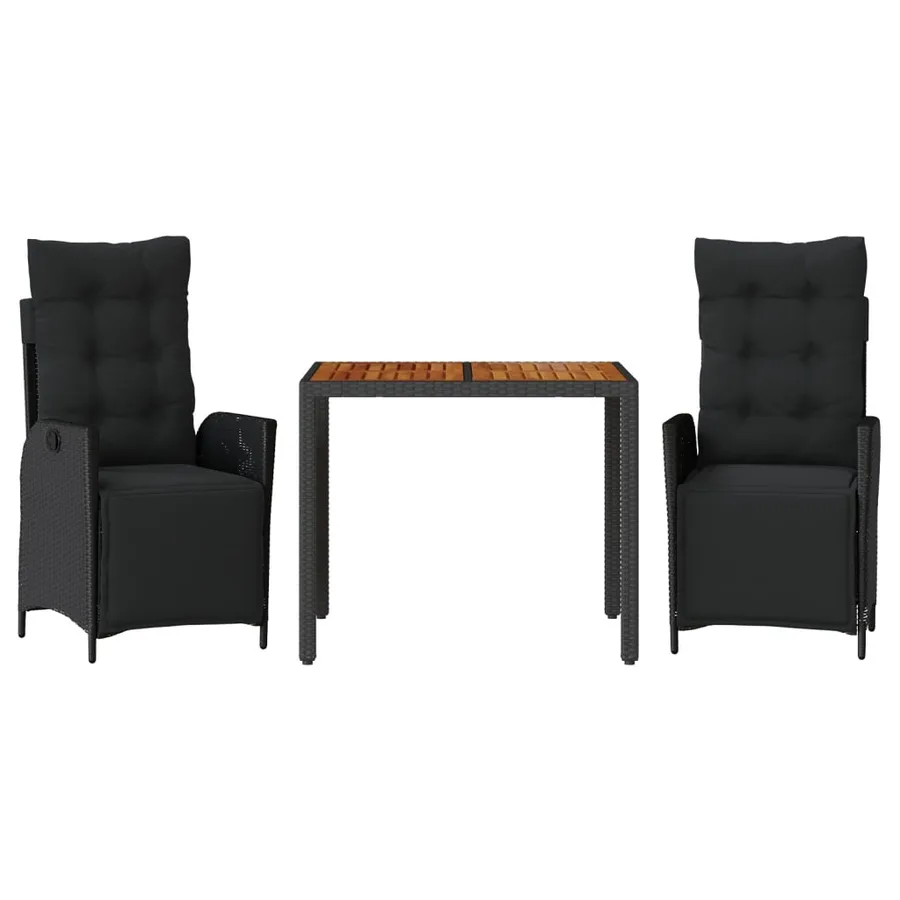 Ensemble à manger de jardin avec coussins 3 pcs Noir - 2