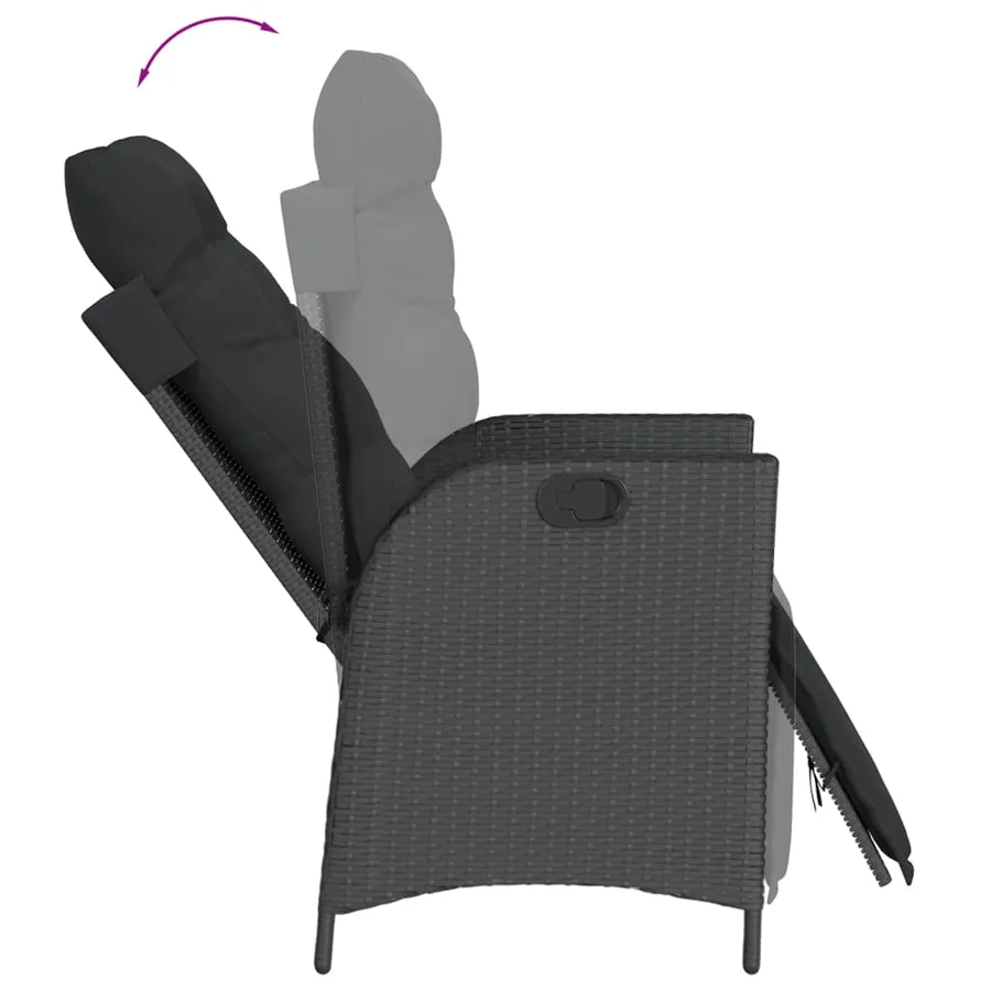 Ensemble à manger de jardin avec coussins 3 pcs Noir - 5