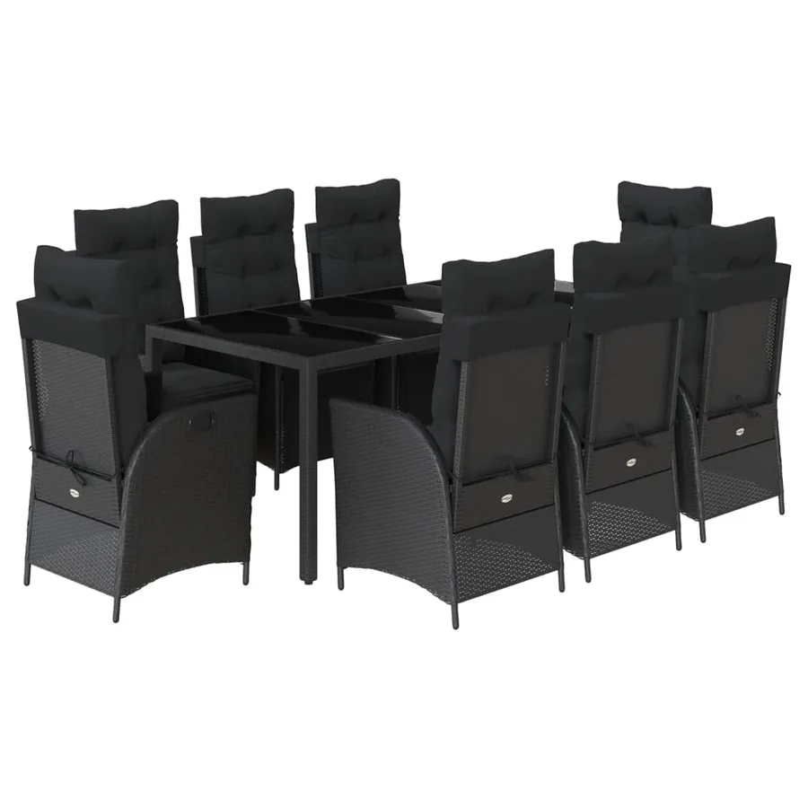 Ensemble à manger de jardin 9pcs coussins noir résine tressée - 2