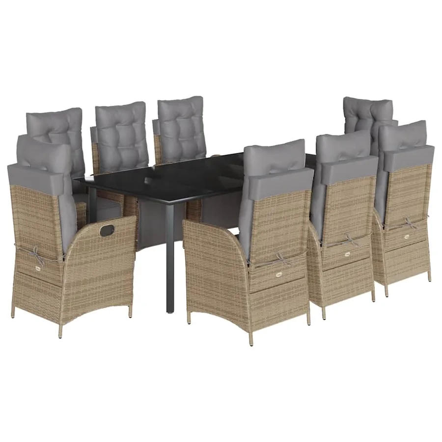 Ensemble à manger de jardin et coussins 9 pcs mélange beige - 2