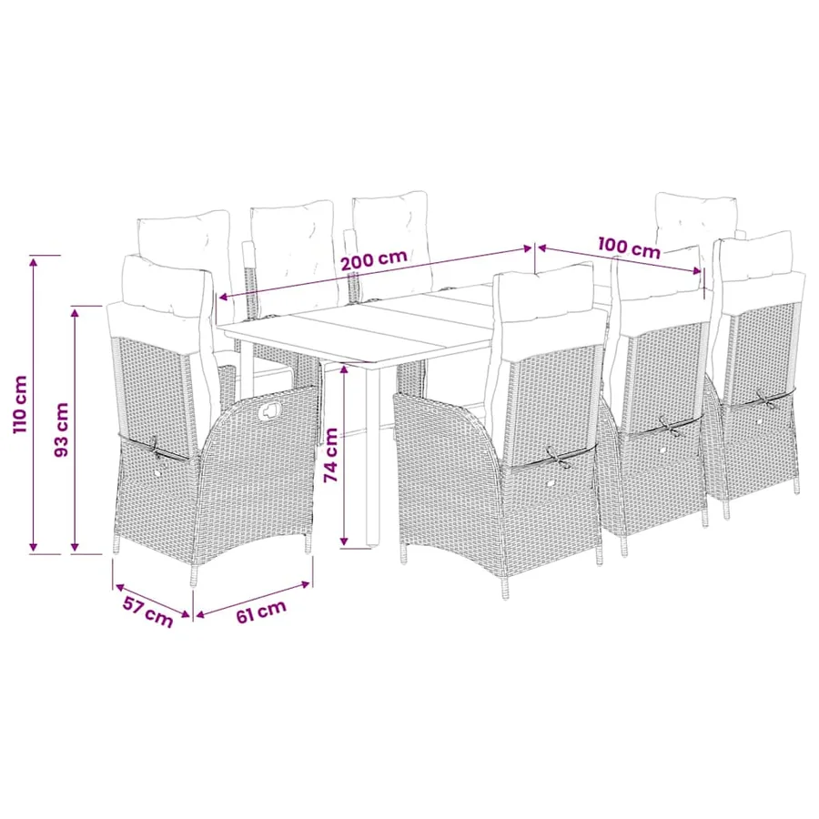 Ensemble à manger de jardin et coussins 9 pcs mélange beige - 9