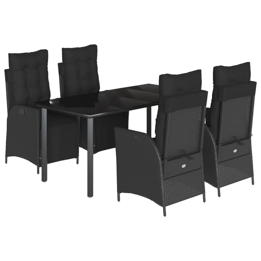 Ensemble à manger de jardin coussins 5pcs Noir Résine tressée - 2