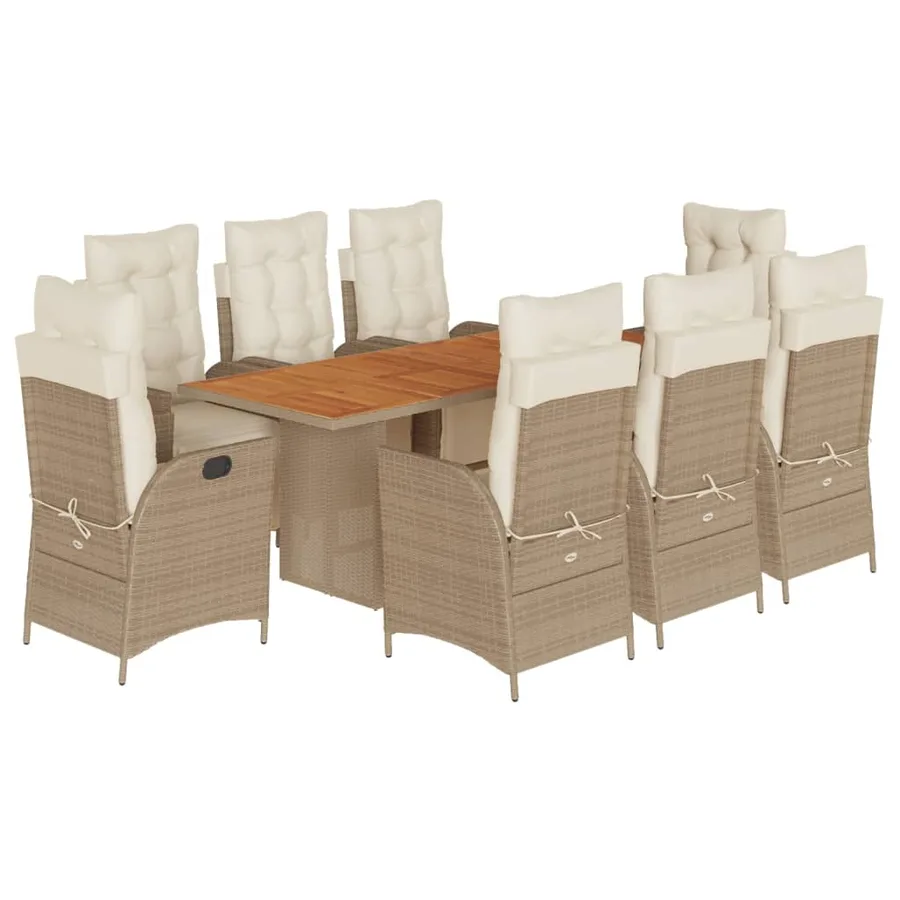 Ensemble à manger de jardin et coussins 9 pcs beige Poly rotin - 2