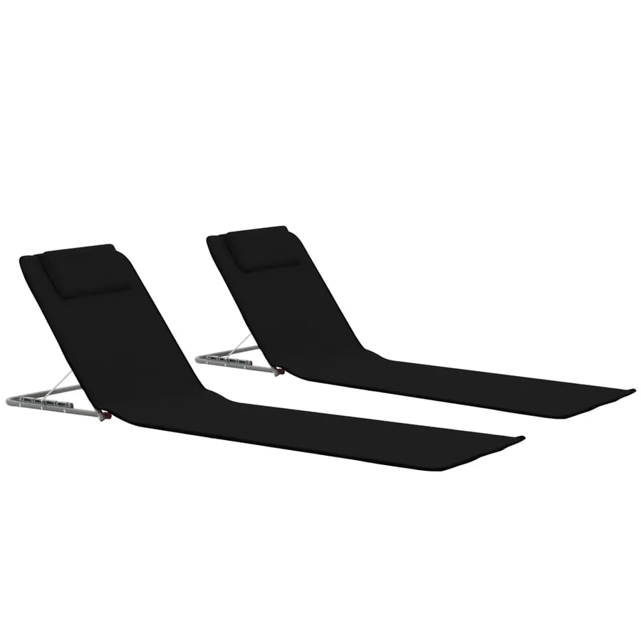Tapis de plage pliables 2 pcs Acier et tissu Gris - 48