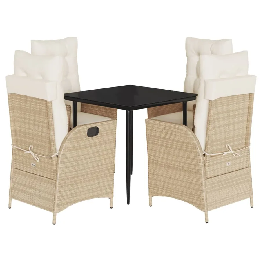 Ensemble à manger de jardin avec coussins 5pcs Beige poly rotin - 2