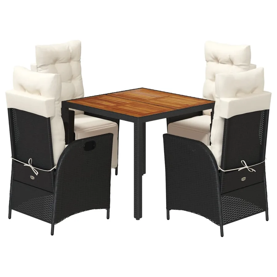 Ensemble à manger de jardin coussins 5pcs Noir Résine tressée - 2
