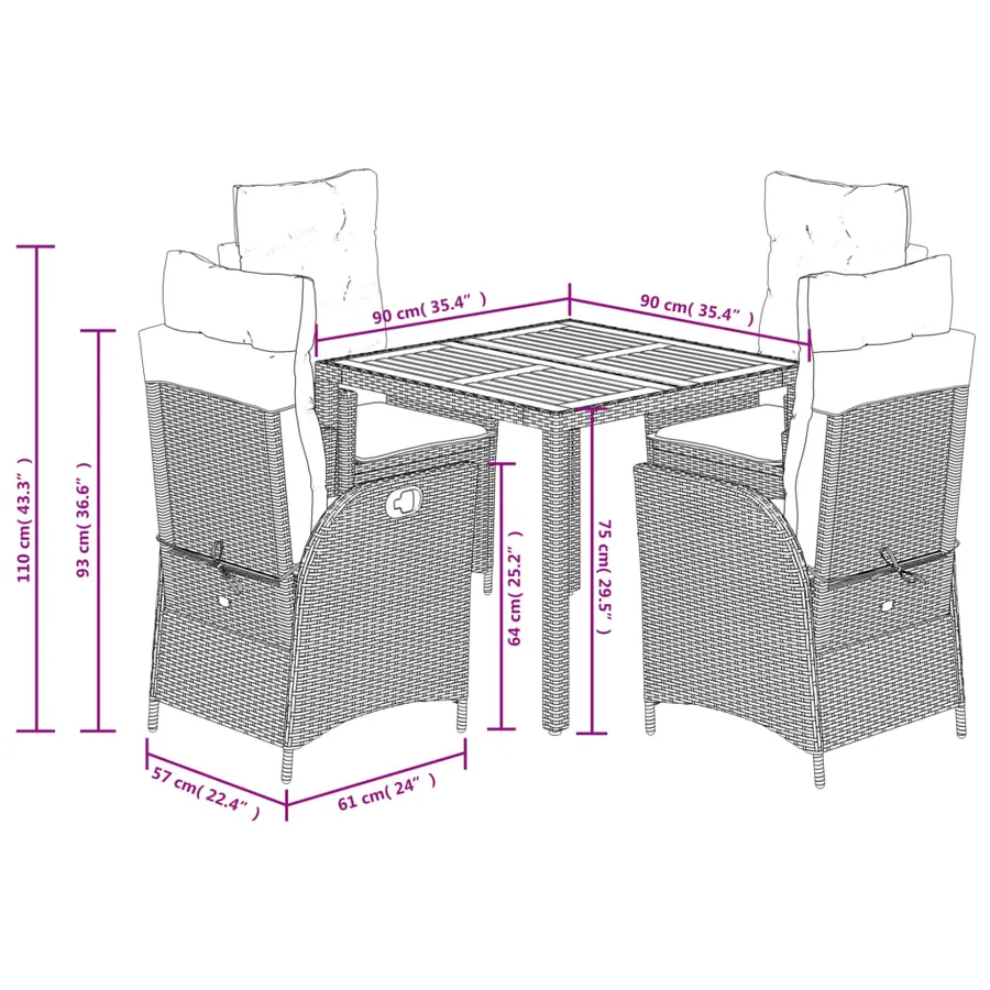 Ensemble à manger de jardin coussins 5pcs Noir Résine tressée - 9