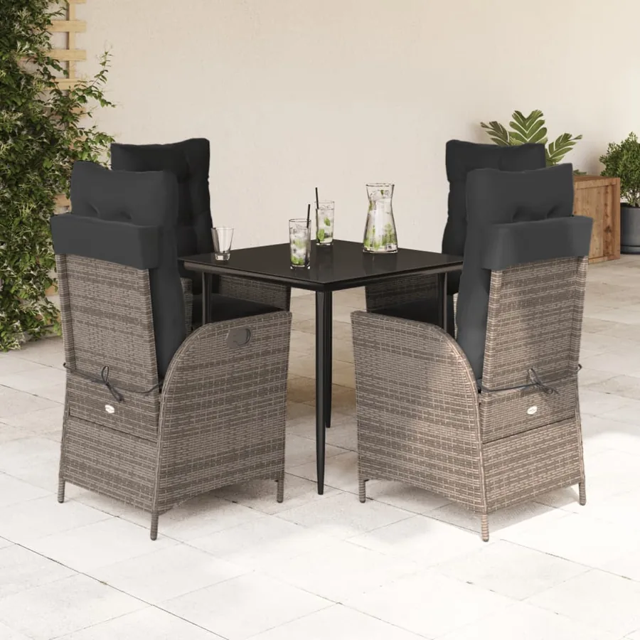 Ensemble à manger de jardin 5 pcs coussins gris résine tressée