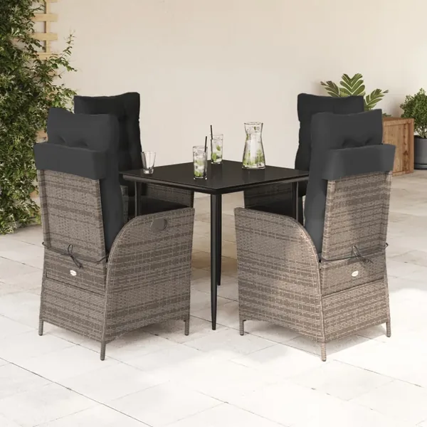 Ensemble à manger de jardin 5 pcs coussins gris résine tressée