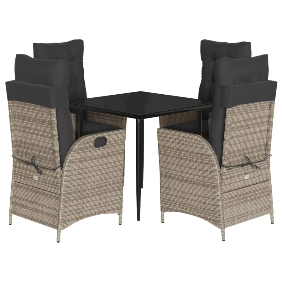 Ensemble à manger de jardin 5 pcs coussins gris résine tressée - 2