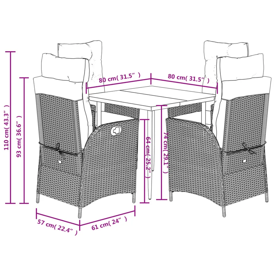 Ensemble à manger de jardin 5 pcs coussins gris résine tressée - 9