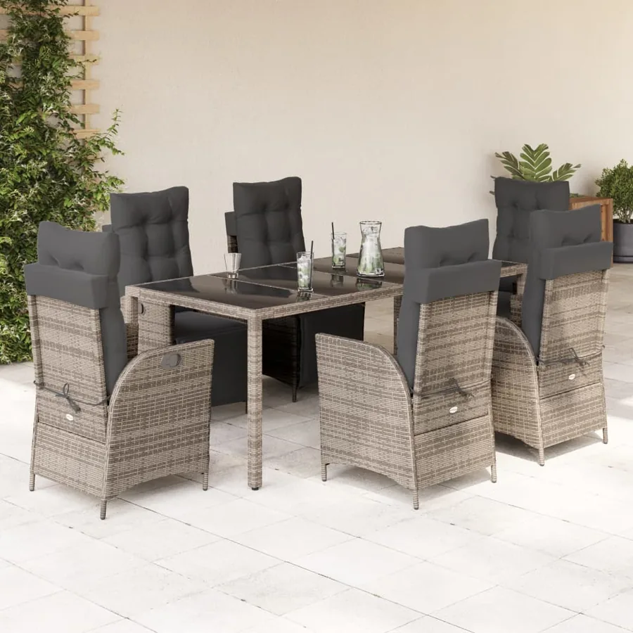 Ensemble à manger de jardin 9 pcs coussins gris résine tressée