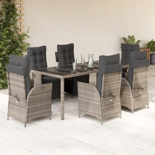 Ensemble à manger de jardin 9 pcs coussins gris résine tressée