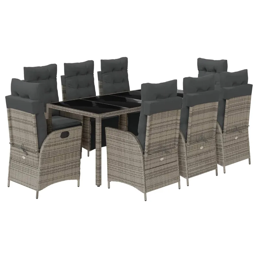 Ensemble à manger de jardin 9 pcs coussins gris résine tressée - 2