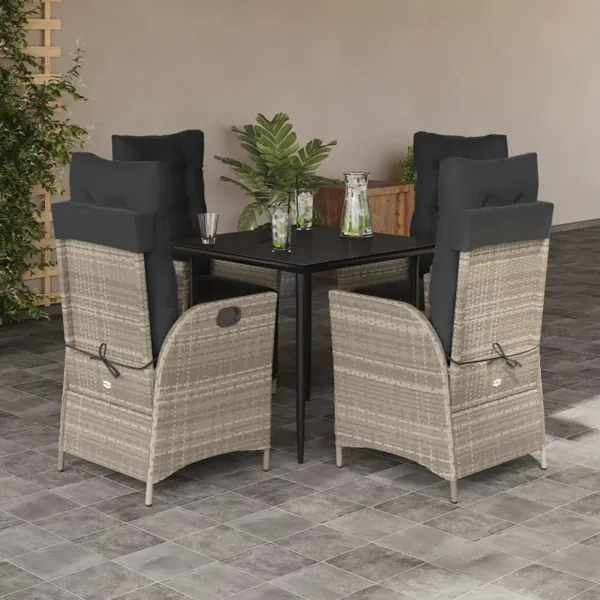 Ensemble à manger de jardin et coussins 5 pcs gris clair rotin
