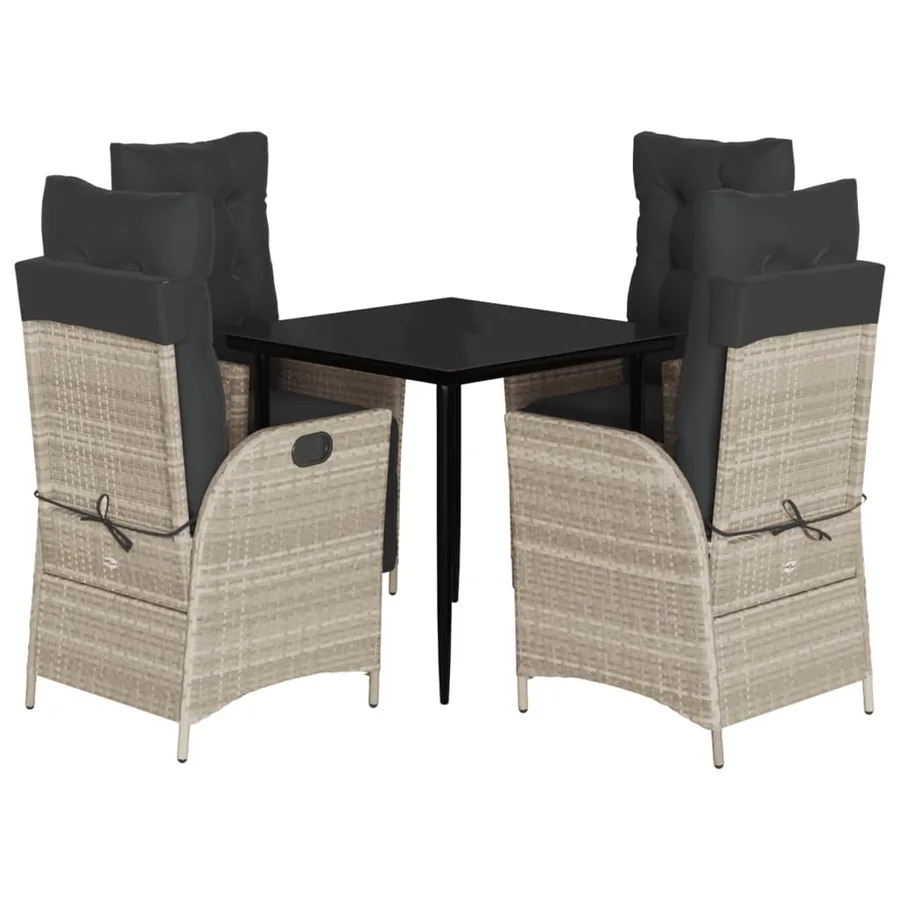 Ensemble à manger de jardin et coussins 5 pcs gris clair rotin - 2