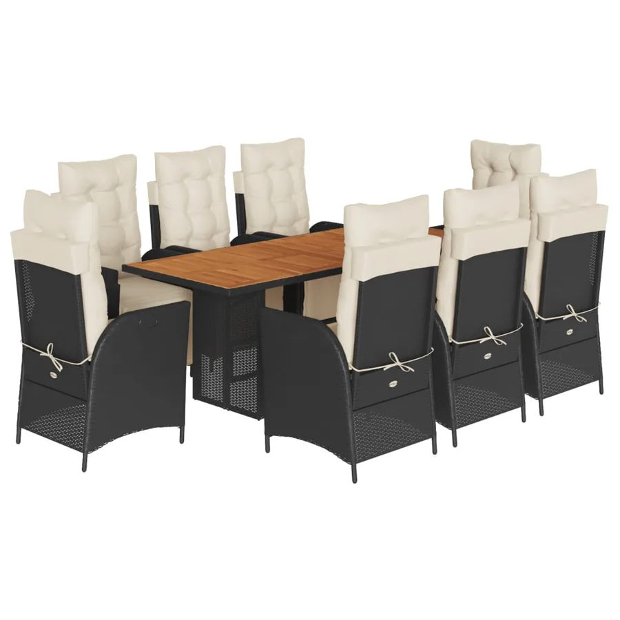 Ensemble à manger de jardin 9pcs coussins noir résine tressée - 2