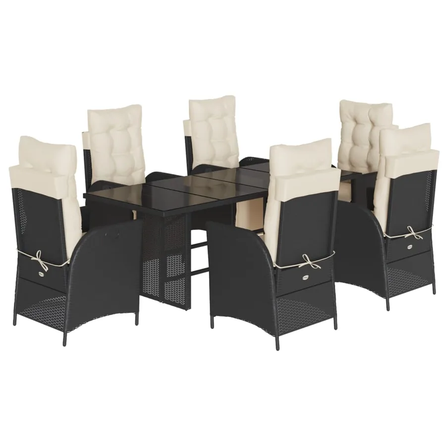 Ensemble à manger de jardin coussins 7pcs Noir Résine tressée - 2
