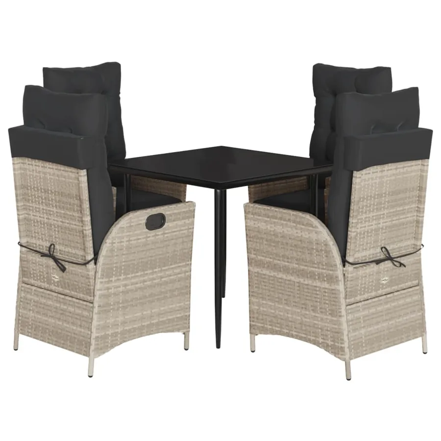 Ensemble à manger de jardin et coussins 5 pcs gris clair rotin - 2