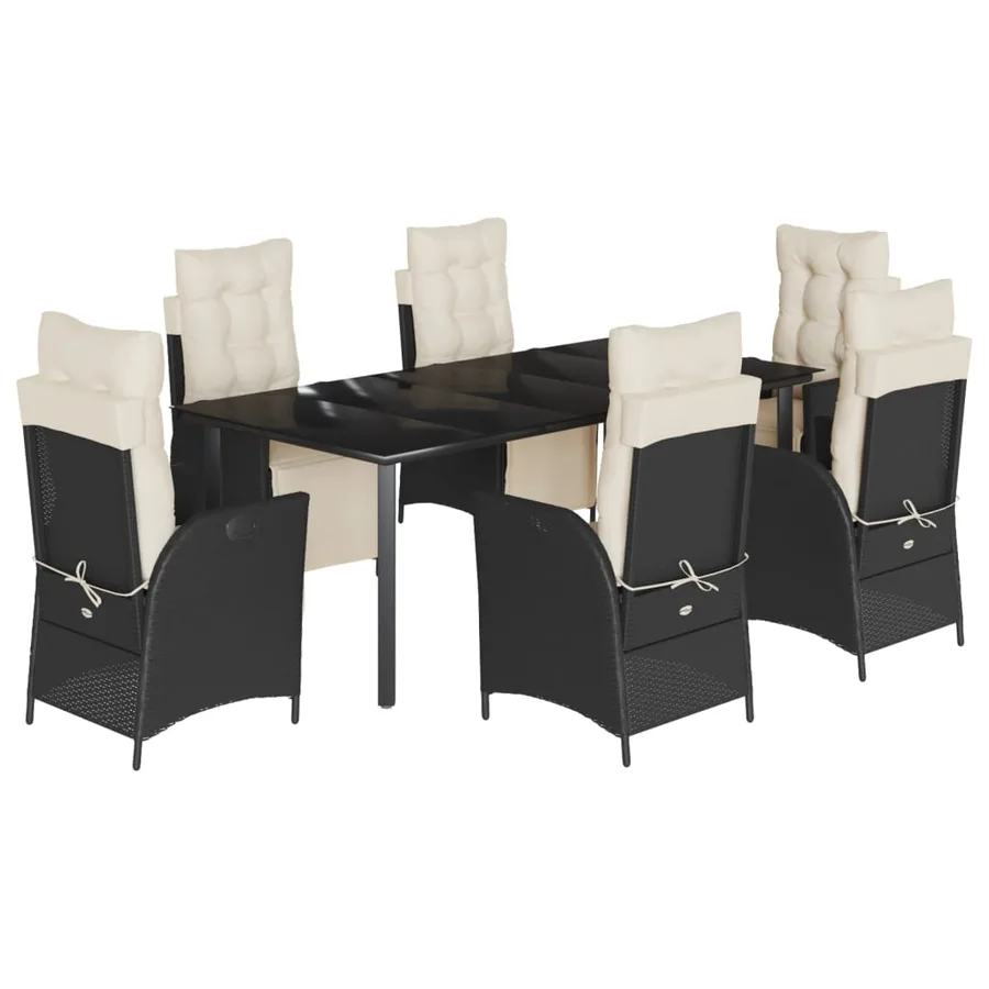Ensemble à manger de jardin coussins 7pcs Noir Résine tressée - 2