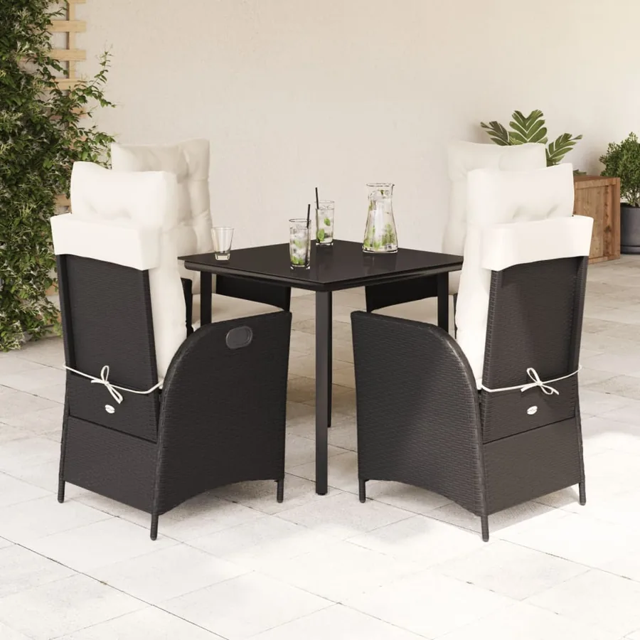 Ensemble à manger de jardin coussins 5pcs Noir Résine tressée