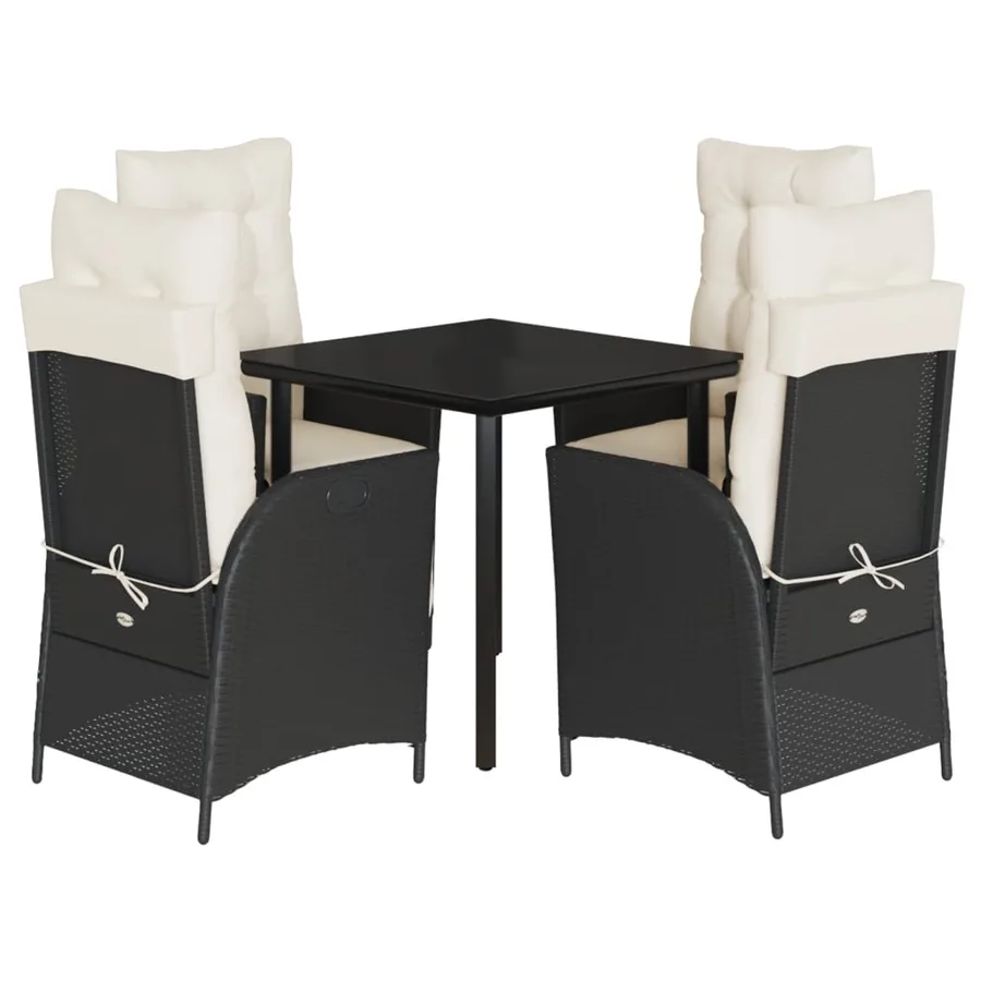 Ensemble à manger de jardin coussins 5pcs Noir Résine tressée - 2