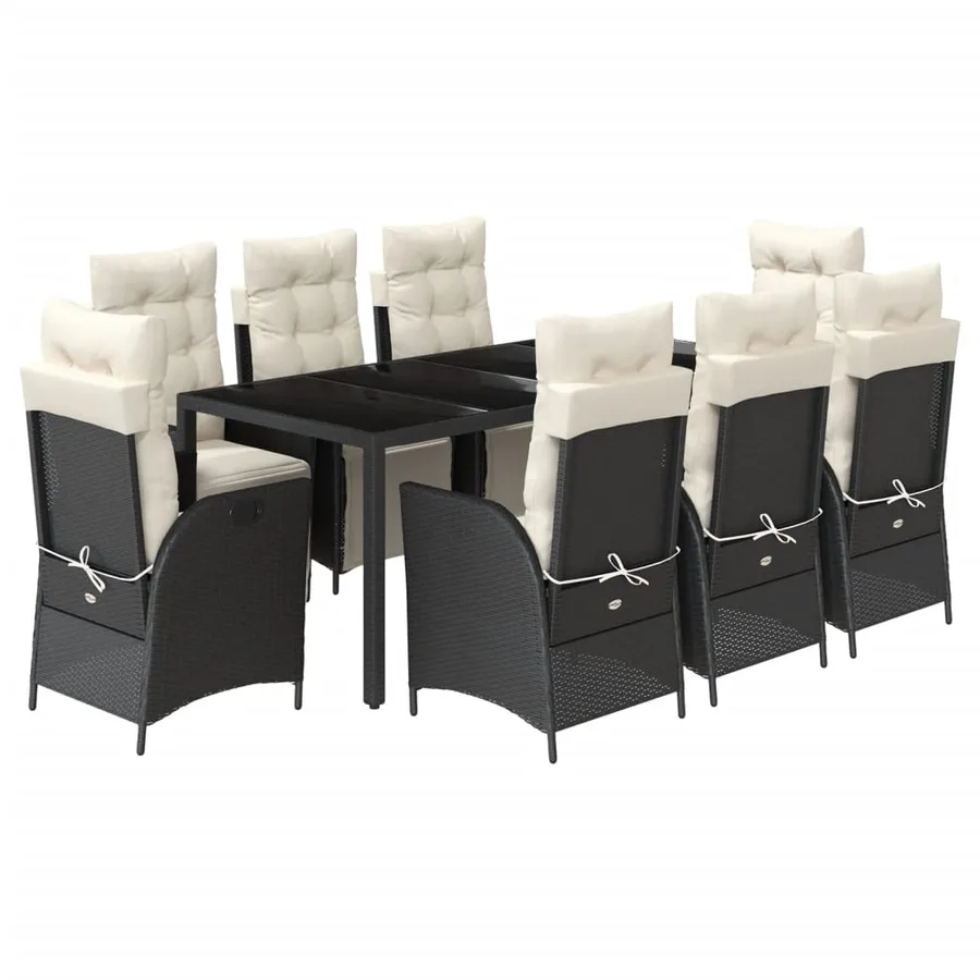 Ensemble à manger de jardin 9pcs coussins noir résine tressée - 2