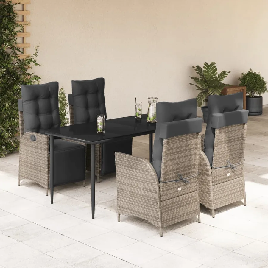 Ensemble à manger de jardin 5 pcs coussins gris résine tressée