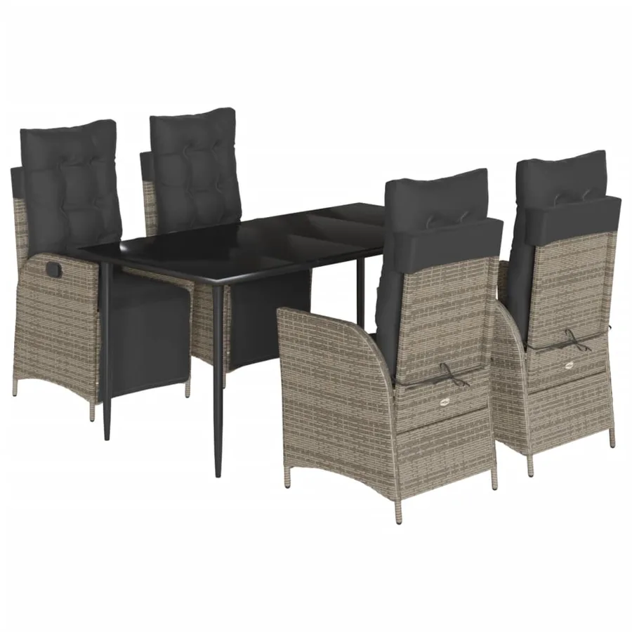 Ensemble à manger de jardin 5 pcs coussins gris résine tressée - 2