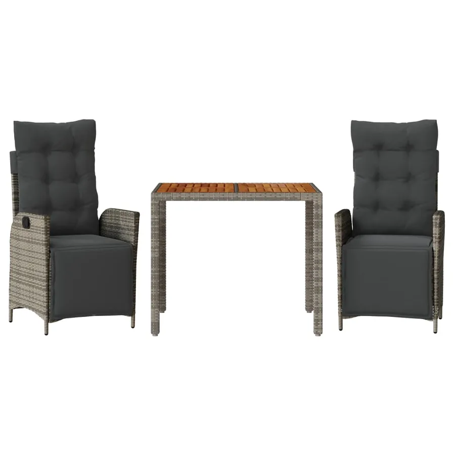 Ensemble à manger de jardin 3 pcs coussins gris résine tressée - 2